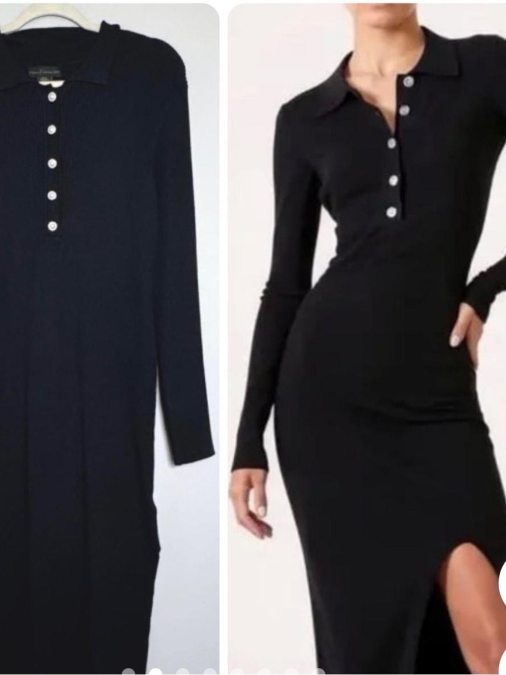 House Of Harlow 1960 Black Ribbed Knit Polo Dress, size medium.